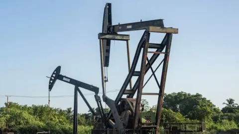 Oil derricks in Cabimas, Venezuela, last month