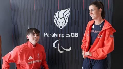 British athletes Lauren Rowles and Olivia Breen pose in the ParalympicsGB kit for the Paris 2024 Games