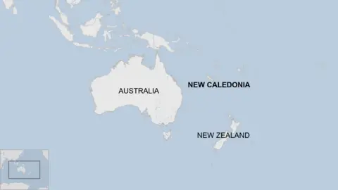 Map showing location of New Caledonia in relation to Australia and New Zealand