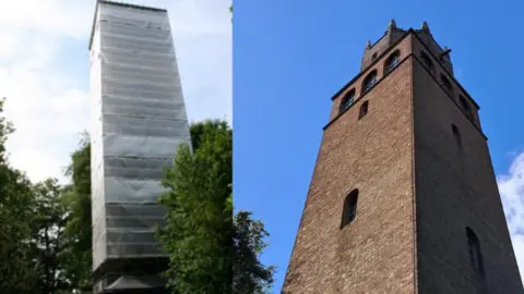 A collage of Faringdon Folly before and after the renovation works.