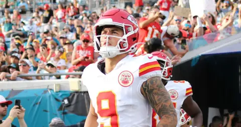 Getty Images Louis Rees-Zammit enters the field before a pre-season game against the Jacksonville Jaguars on 10 August