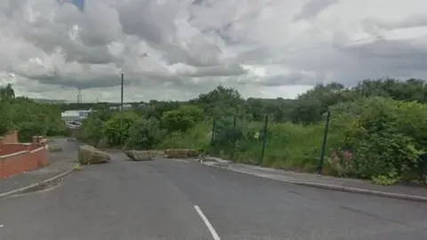 A screenshot from Google Maps of an overgrown plot of land off a cul-de-sac. 