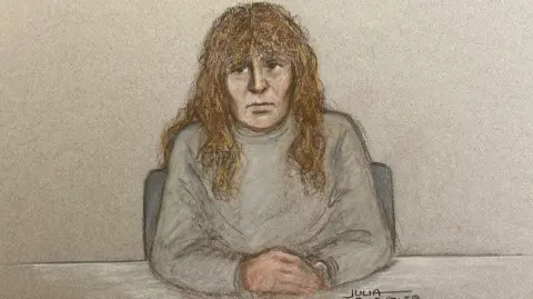 Julia Quenzler Court artist sketch of Nancy Pexton, 69.