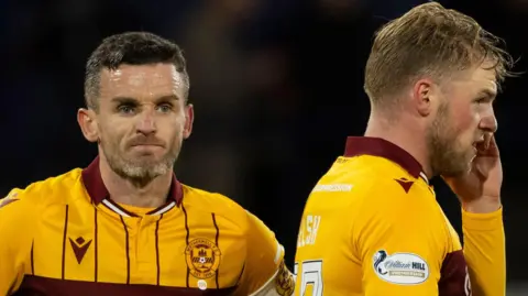 Motherwell defenders Paul McGinn and Stephen Welsh