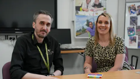 Josh Penlington Chocolatier Peter Gardner with Ange Smith from Ellesmere College