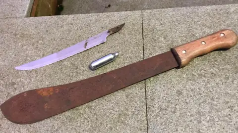 Leicestershire Litter Wombles A knife blade, a metal canister and a rusty Machete
