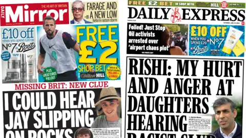 Daily Mirror and Daily Express editions for Saturday 29 June