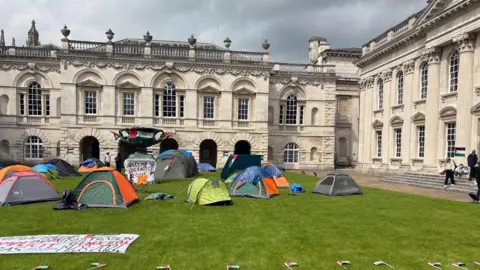 Senate House with tents outside the building