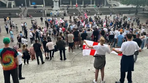 BBC Hundreds of protesters in Portsmouth's Guildhall Square