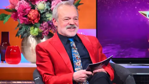 BBC/So Television Graham Norton seen on the set of the Graham Norton Show, wearing a bright red blazer