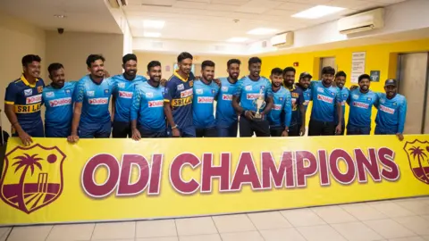 Sri Lanka with the ODI series trophy
