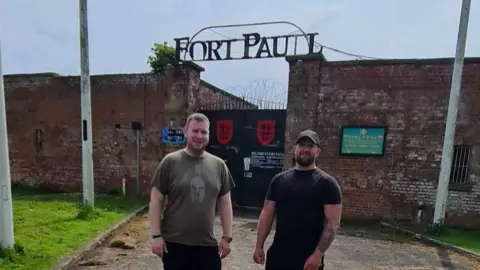 Nick Moore pictured with Nick Taylor in front of Fort Paull