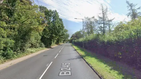 A narrow stretch of country road. 