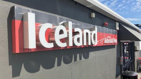 The sign and entrance to Iceland in Admiral Park, Guernsey.