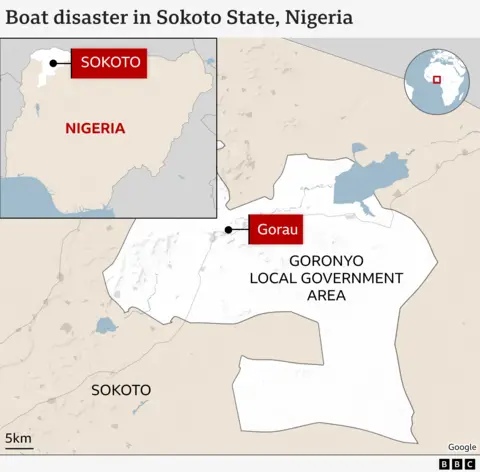 Map showing Gorau village and waterways in Sokoto state, Nigeria