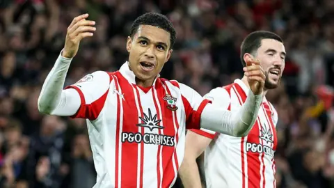 Shea Charles celebrates after scoring for Southampton