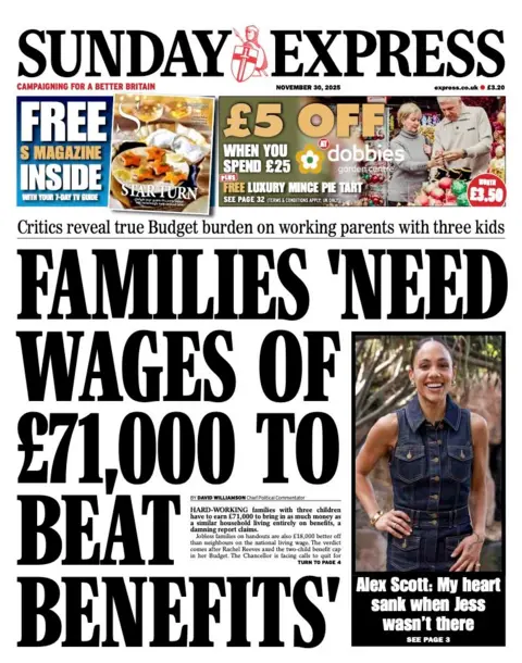 The headline on Sunday's front page read: "Family 'needs £71,000 wage to beat benefits'".