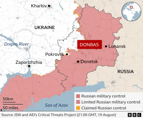 The map indicates division of Donetsk Ukrainian.