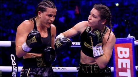 Chantelle Cameron and Katie Taylor boxing in Dublin, November 2023