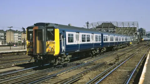 South Western Railway A blue and white Class 455 train taken in 1984