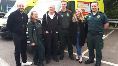South East Coast Ambulance Service (L-R) Met Police officer Steve Grant, emergency medical advisor Layah Garside, Dave Mortimer, critical care paramedic Bradley Gander, nurse Nicky Carr, paramedic Craig Higginson