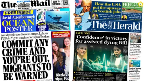 Composite of Mail on Sunday and Herald on Sunday front pages