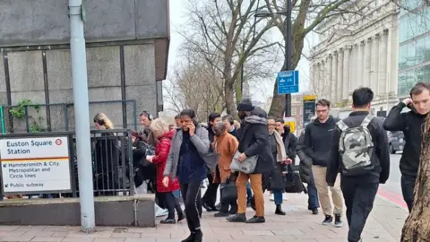 Euston London Underground Way Forward Crowds around the entrance to Euston Square tube station on Euston Road