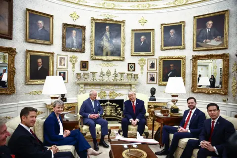 AFP via Getty Images US President Donald Trump meets with Britain's King Charles III in the Oval Office of the White House in Washington, DC, on April 28, 2026. (