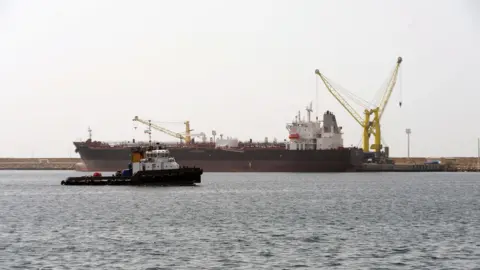 On February 25, 2019, a cargo vessel is seen at the Chabahar port at the Chabahar Cipport during an opening ceremony for India's first export convoy in Iran in Iran.