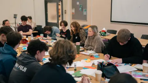 Urdd Gobaith Cymru Workshop with pupils from Ysgol Morgan Llwyd in Wrexham to come up with ideas for the poem as part of the Urdd's 2026 peace message