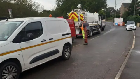 Derbyshire County Council Site investigation teams on Hayfield Road