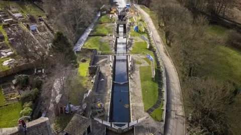 PA Media Bingley Five Rise locks from above, on the Leeds and Liverpool Canal