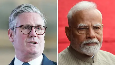 Split image with UK Prime Minister Sir Keir Starmer on the left and India's Prime Minister on the right Narendra Modi