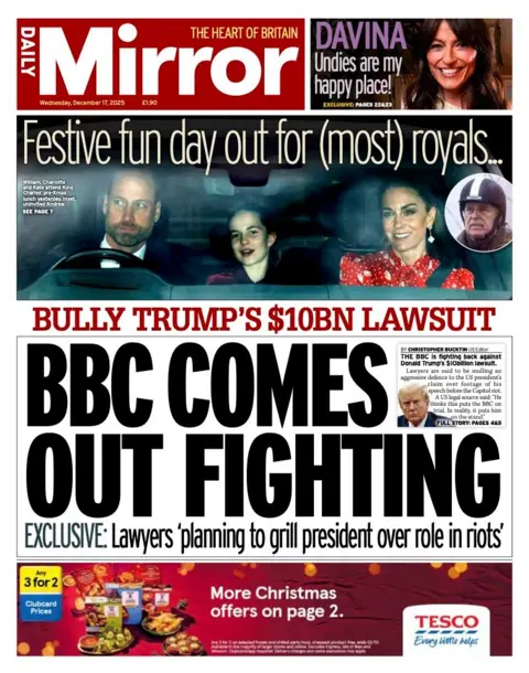The headline on the front page of the Daily Mirror reads: "BBC comes out fighting".