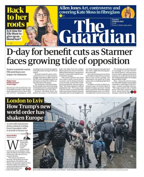 Halaman depan The Guardian untuk Selasa 18 Maret 2025.