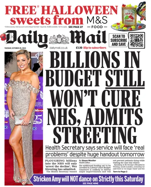 The headline in the Mail reads: "Billions in Budget still won't cure NHS, admits Streeting". 