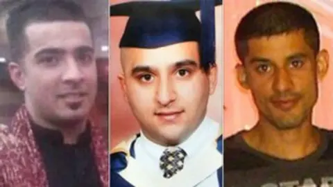 Family handout Family photos of the three men composited side-by-side. They are wearing a red shirt, university graduation gown and black T-shirt respectively