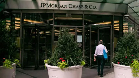 Getty Images Entrance to the JPMorgan Chase & Co. headquarters in New York.