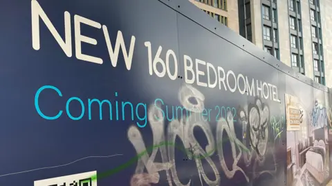 Emma Baugh/BBC Boarding saying "new 160 bedroom hotel coming summer 2022"