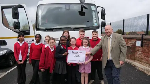 North East Derbyshire District Council Children from Heath Primary School with Cllr Pickering (right) 