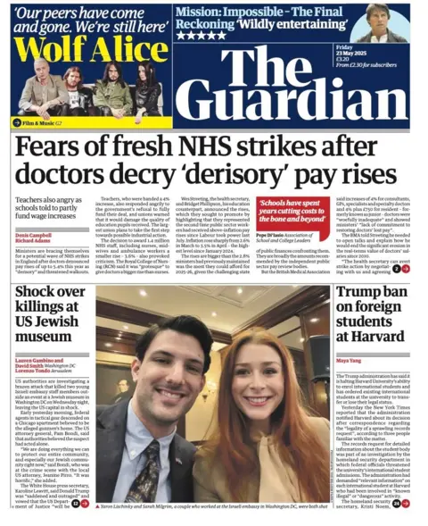  "Fears of fresh NHS strikes after doctors decry 'derisory' pay rises".