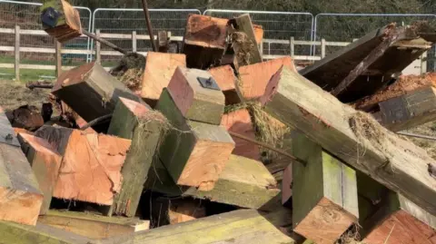 Sawn up timber from the headstocks 