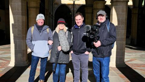 Outreach team Nick Oakley and Michael Bradshaw with film crew Judi Alston and Dean Hinchliffe for Streets of Change