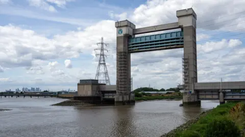Getty Images Barking Creek Barrier looms over the River Roding where it meets the River Thames