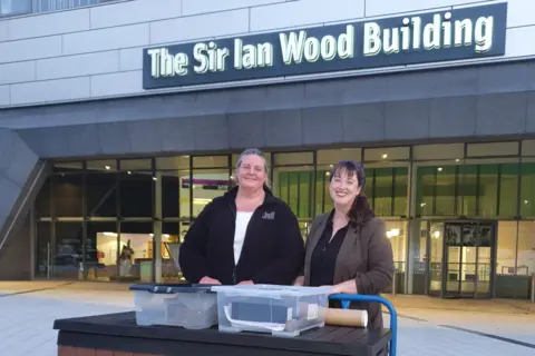 Bannockburn House Trust Dr Catherine Bradley, left, and Katharine Rubinetti, right, outside the Sir Ian Wood building at Robert Gordon University