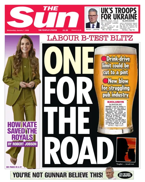 "One for the road" reads the headline on the front page of The Sun.