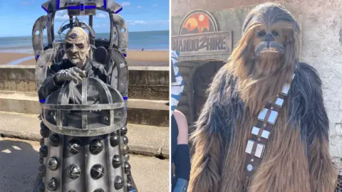 People dressed as Davos from Dr Who and Chewbacca in Scarborough