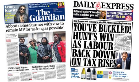 The front pages of the Guardian and the Daily Express
