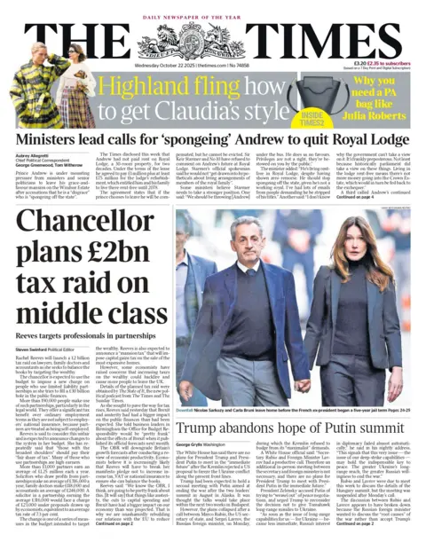 "Chancellor plans £2n tax raid on middle class" reads the headline on the front page of The Times.