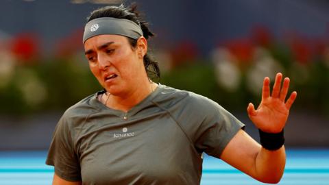 Tunisia's Ons Jabeur reacts during her quarter final match against Madison Keys